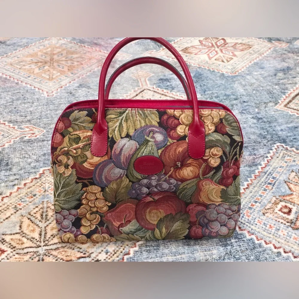 Royal Tapisserie Multicolor Fruit‎ Tapestry Satchel with Red Trim